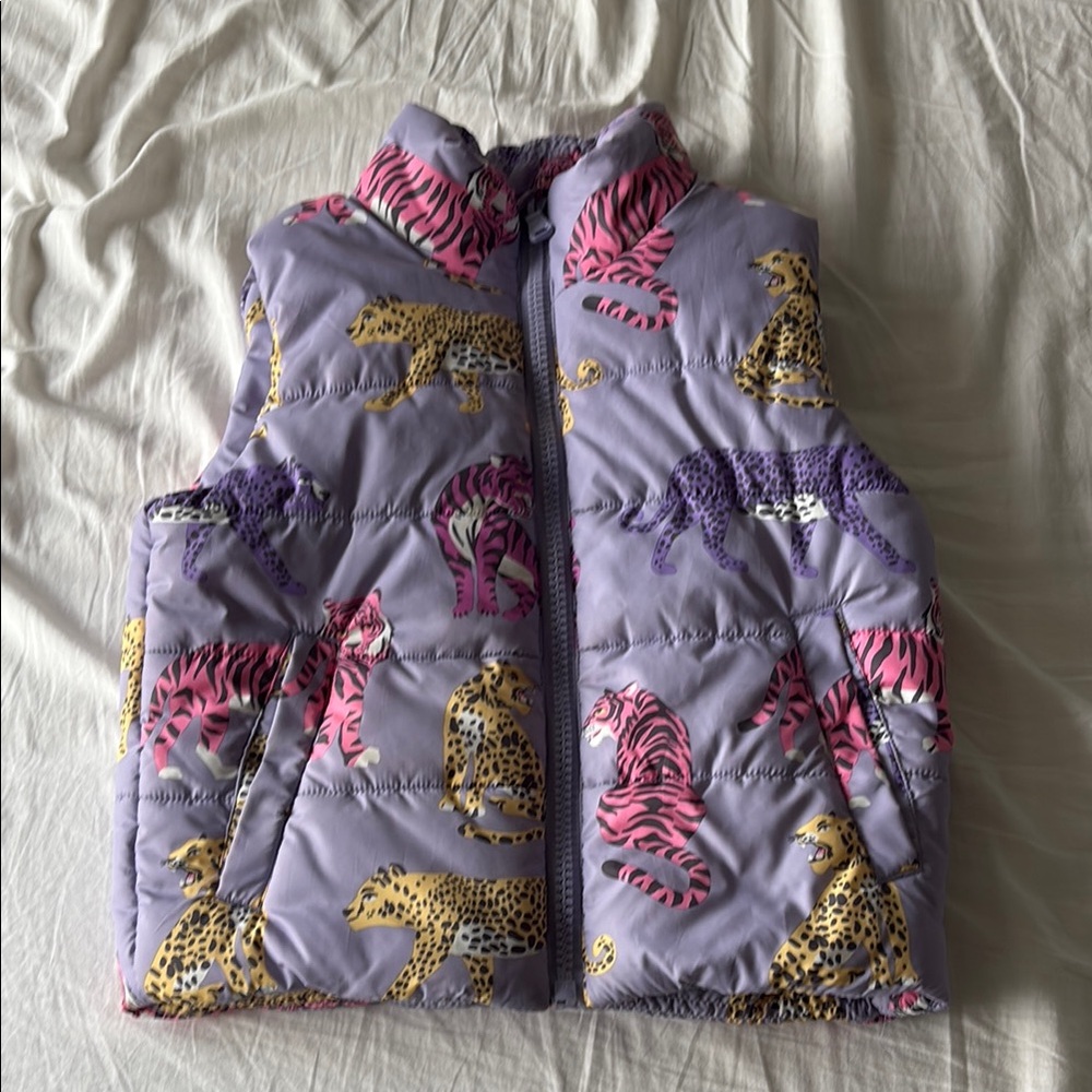 Purple Big Cats Print Puffer Vest